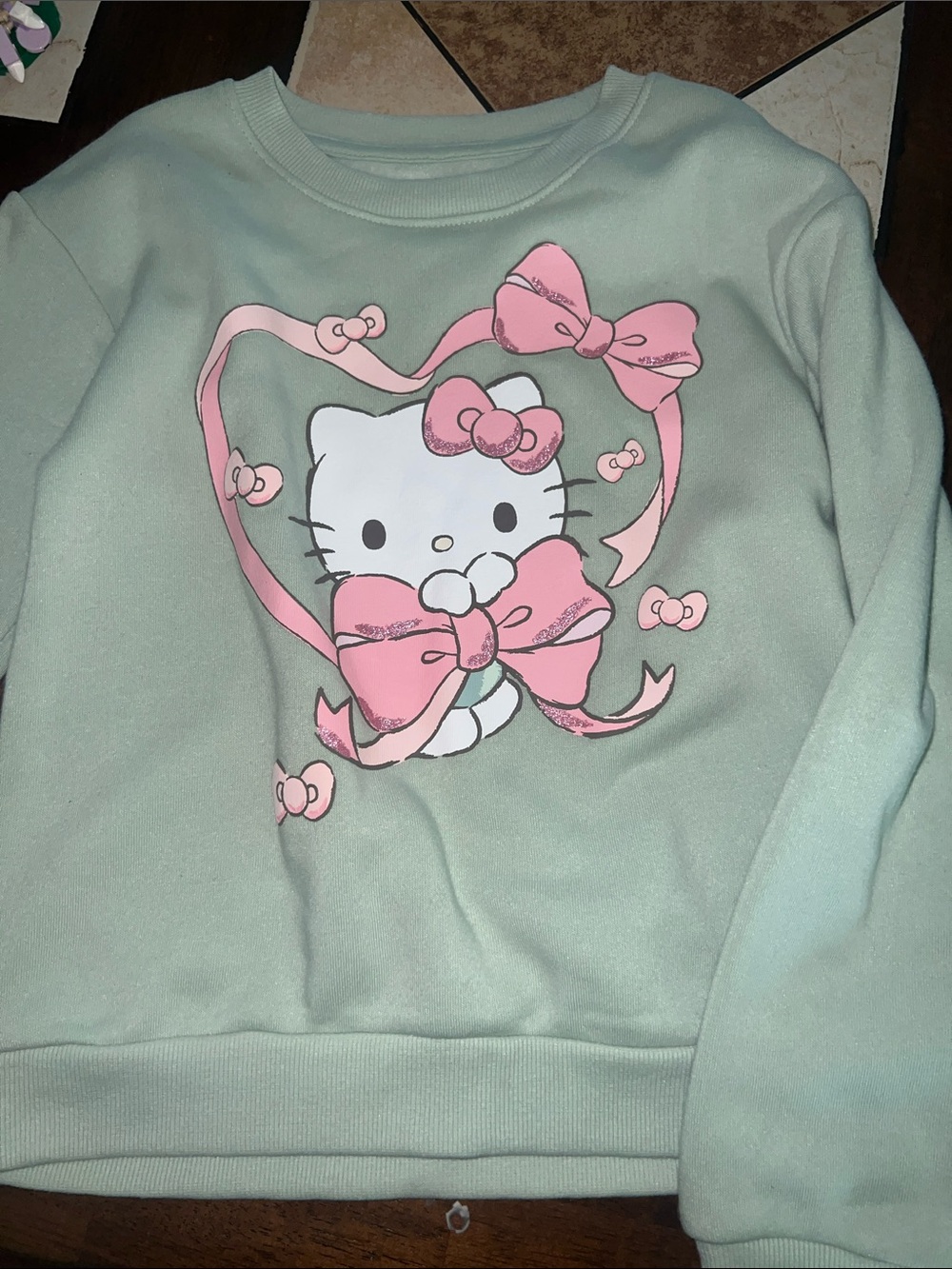 Hello Kitty Mint Green Pullover with Pink Bow Artwork